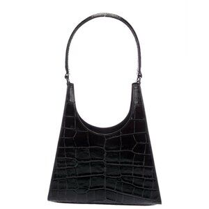 Staud Authentic Solid Black Genuine Leather Embossed Handle Hand Bag